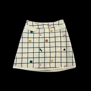 Nishe ASOS Ivory Embroidered Black Windowpane Mini Skirt Size 4